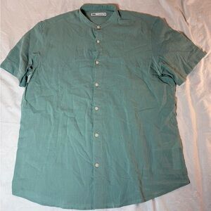 Zara Men's Mandarin Collar Teal/Mint Button Up Shirt